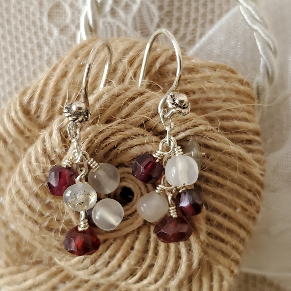 Garnet & Moonstone Dangle Earrings - Picture 6 of 10